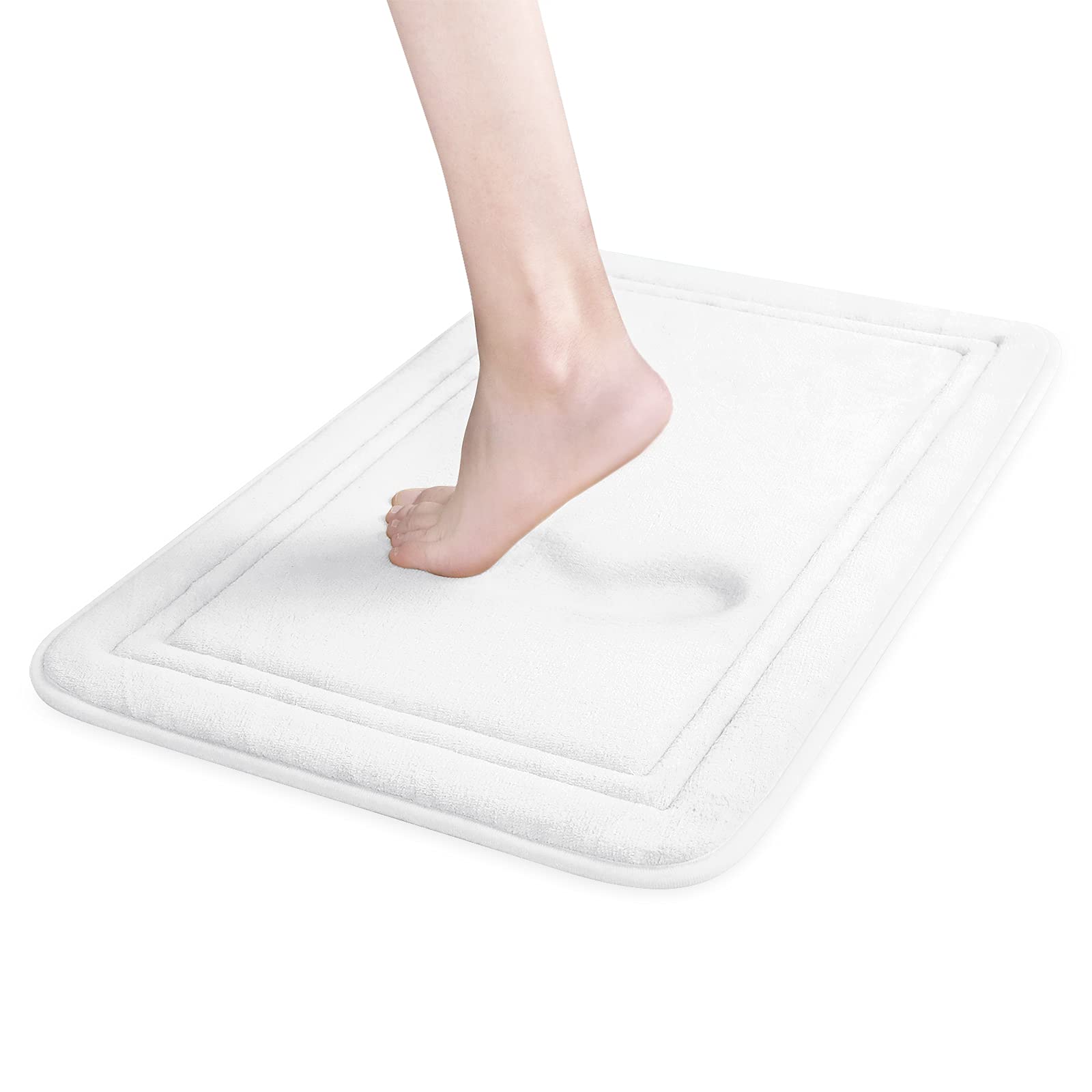 Photo 1 of ITSOFT Memory Foam Bath Mat 24x16, Non Slip, Machine Washable, Quick Dry & Absorbent Rugs, Bath Mats for Bathroom Floor, Tub & Shower, Bathroom Rug, White