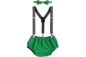 IBTOM CASTLE Baby Boys Cake Smash Outfit First Birthday Bloomers Bowtie Suspenders Clothes set