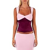 Women Y2K Square Neck Tank Top Sleeveless Polka Dot Crop Top Vintage Going Out Patchwork Cami Tops Shirt