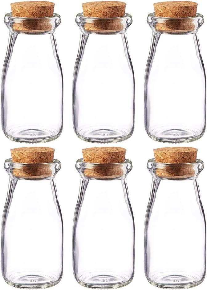 Danmu Art 100ml Mini Glass Jars with Cork Stoppers Milk Glass Bottles Small Favor Jars Yohurt Pudding Storage Jar for Party Favors (100ml-6Pack)