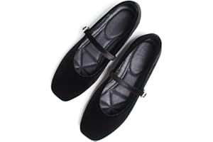 Stunner Mary Jane Square Toe Black Ballet Flats for Women Comfortable Ankle Strap Casual Slip On Flats