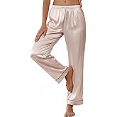 Ekouaer Womens Silk Satin Pajama Pants Soft Loose Lounge Pants Lightweight Elastic Waist Wide Leg Pj Bottoms with Pockets