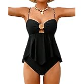 XUNYU Women Tankini Swimsuit Tummy Control Two Piece Bathing Suit Flowy Full Coverage Swim Suits High Waisted Modest Swimwear