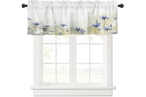 YOKOU Blue Flower Curtain Valance, Elegant Watercolor Floral Print Short Rod Pocket Window Treatment for Living Room, Bedroom, Kitchen, Bathroom, 1 Panel, 54" W x 18" L