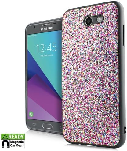 SAMSUNG J7(2017) J7 PERX J7 Prime J727 Galaxy Halo Shock-Absorption Slim Protective Case with Built-in Metal Plate, Lightweight Cell Phone Case Cover - RAINBOW GLITTER