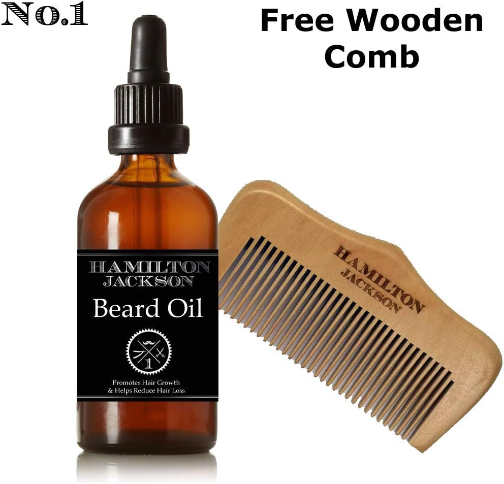 Beard Oil Conditioner Free Wooden Comb - All Natural Cedarwood & Lime Scent with Organic Argan & Jojoba Oils - Softens & Strengthens Beards and Moustaches for Men (Natural, Organic 1 Pack)
