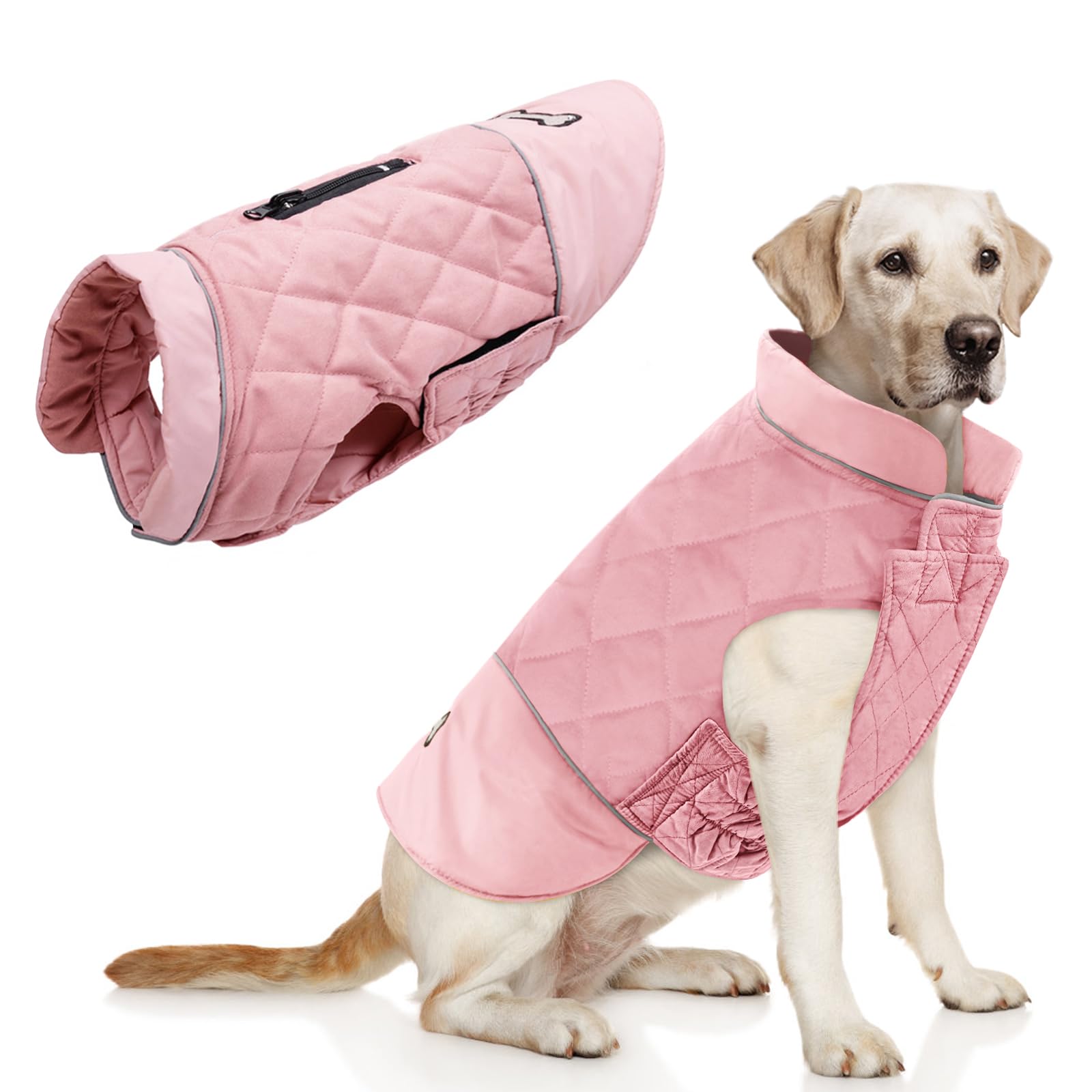 Idepet Waterproof Dog Coat Winter Warm Jacket Vest,Windproof Snowsuit Dog Clothes Outfit Vest Pets Apparel for Small Medium Large Dogs with Harness Hole pink XL