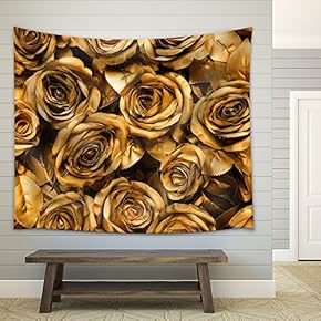 Golden Fabric Roses Background - Fabric Wall Tapestry Home Decor - 51x60 inches