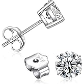 925 Sterling Silver Genuine Natural Diamond Round Stud Earrings for Men Women Birthday Anniversar