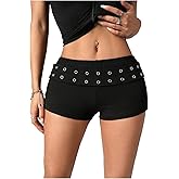 RoseSeek Women's Elastic Waist Eyelet Summer Mini Shorts Low Rise Skinny Bodycon Shorts