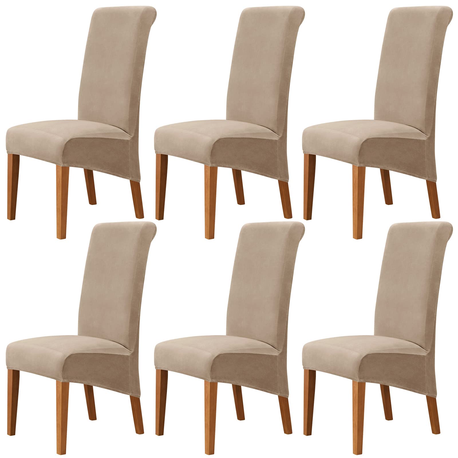 MINGPINHUIUS Dining Chair Covers Set of 6 Velvet XL Chair Covers for Dining Chairs 6 Stretch High Back Dining Chair Slipcovers Chair Protector for Dining Room Hotel Banquet Party (Velvet Sand Color)