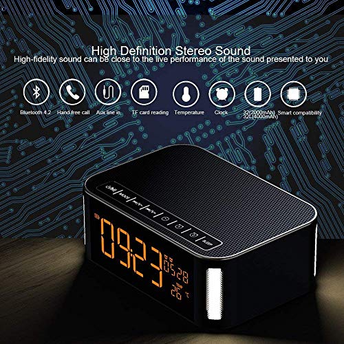Portable Bluetooth Speaker,XPLUS 4.2 Outdoor/Indoor Stereo Hi-Fi Speaker with Led,FM,Hands-Free Phone Calling,Two Passive Subwoofers,Time,Temperature,Two Alarm Clock,Great for Party,Traveling
