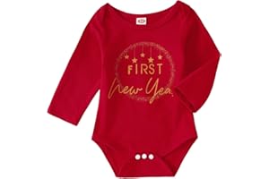 GLIGLITTR Newborn Baby Boy Girl 1st New Year Bodysuit My First New Year Onesie Romper Infant Long Sleeve Outfit Clothes 0-18M