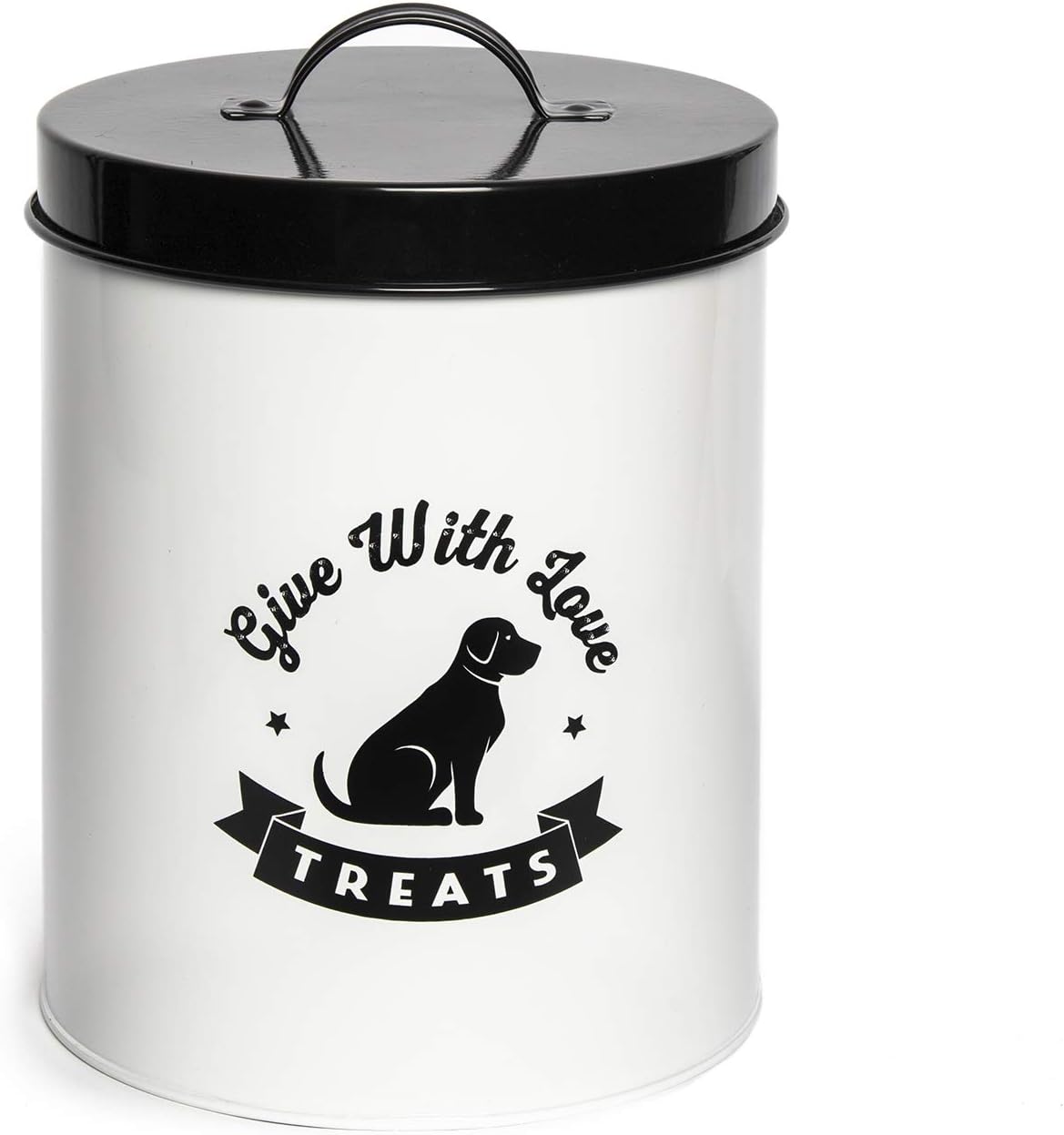 Park Life DesignsMetal Pet Treat Jar with Airtight Lid for Dogs, Cats, Puppies and More, Chic Kitchen Countertop Container for Cookies, Biscuits and Treats (Amore, 2.25 Qt)