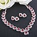 EVER FAITH CZ July Birthstone Romantic Love Heart Necklace Earrings Set Ruby Color Silver-Tone