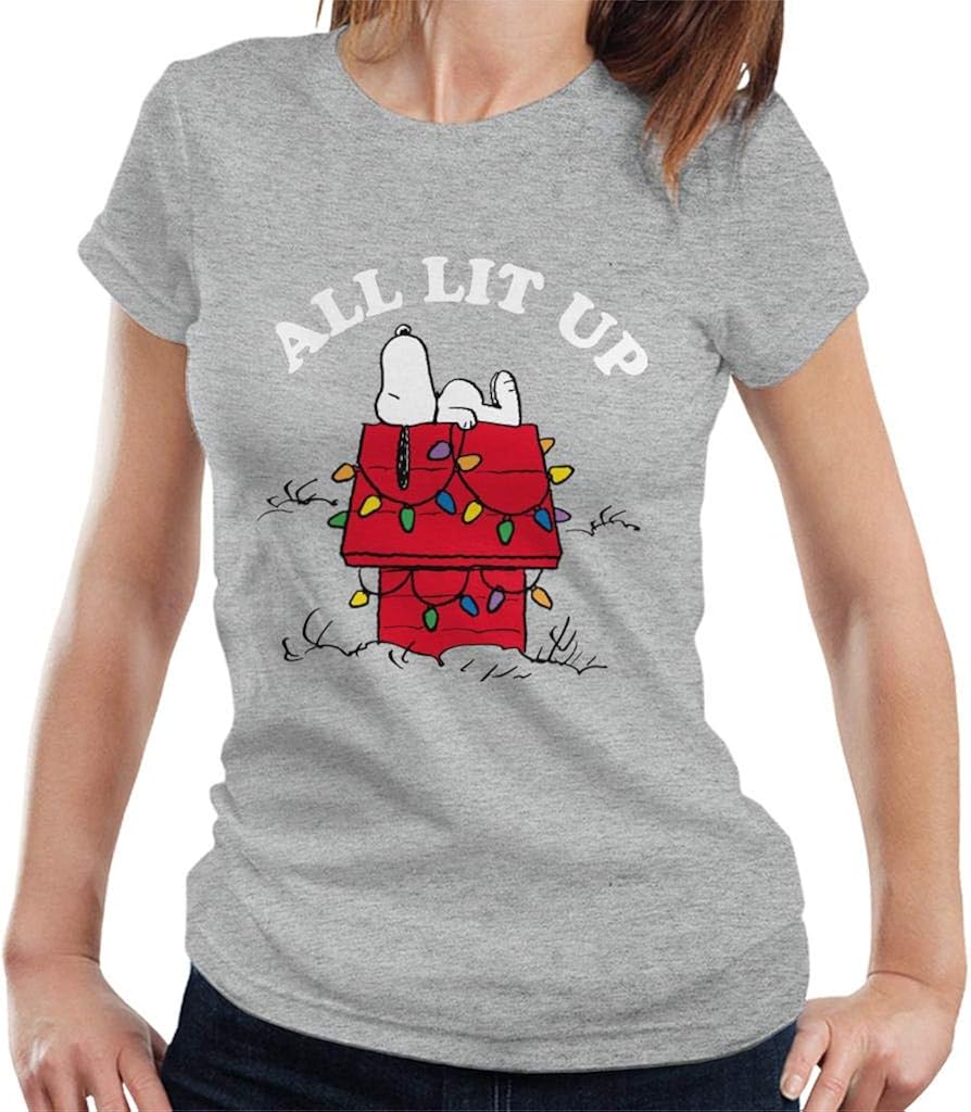 Peanuts Christmas All Lit Up Snoopy Women's TShirt Amazon.co.uk Clothing