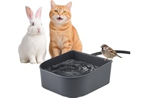 Namsan Heated Water Bowl for Cats Outdoor/Indoor, 1L Rabbit Thermal Bowls, Prevents Freezing, Hanging Heated Cage Bowl for Chicken, Birds, Small Dogs, Self-Assembly, Grey