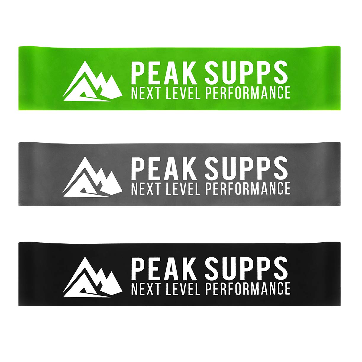 Resistance Loop Bands Set of 3 (Green Grey Black) Skin Friendly - Peak Supps - 25cm Looped