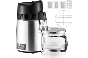 Uargd 6L 1.6 Gallon Water Distiller, Countertop Pure Water Purifier with 900W Power, Glass Pot, and Stainless Steel Interior 