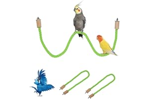 2 Pack Bird Rope Swing Chewing Toy, Hemp Perch Swing, Cage Standing Climbing Pole Accessories for Parrots Budgie Parakeet Coc