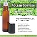 6 Amber Essential Oil Roller Bottles - Metal Rollers - FREE Recipe eBook for Roll-ons! - Useful for Aromatherapy - Mix with Fractionated Coconut, Jojoba, Almond and Carrier Oils - Solid Amber Glass