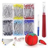 Biging 600 Pieces 6 Color Sewing Pins 38mm Multicolor Glass Ball Head Pins with Sewing Seam Ripper and Soft Tape Measure for Dressmaking Jewelry Components Flower Decoration