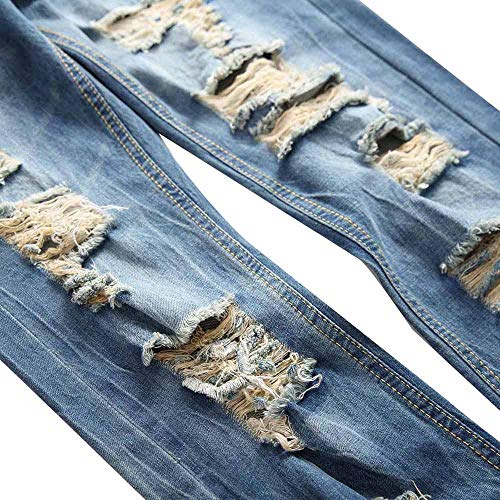 Classic Jeans Mens Casual Denim Pants Straight Ripped Hole Trousers Pants - Thumbnail 4