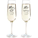 Set De 2 Flûtes à Champagne Personnalisées - Gravure Mr. & Mrs. Avec Noms Et Date - Cadeau Mariage, Anniversaire