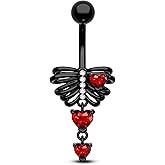Cocharm Black Skeleton Heart Belly Button Rings Dangle Halloween Navel Rings 14G Belly Piercing Jewelry Stainless Steel