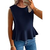 Tankaneo Womens Summer Tank Tops Sleeveless Ribbed Knit Babydoll Peplum Tops Work Business Casual Shirts Blouses