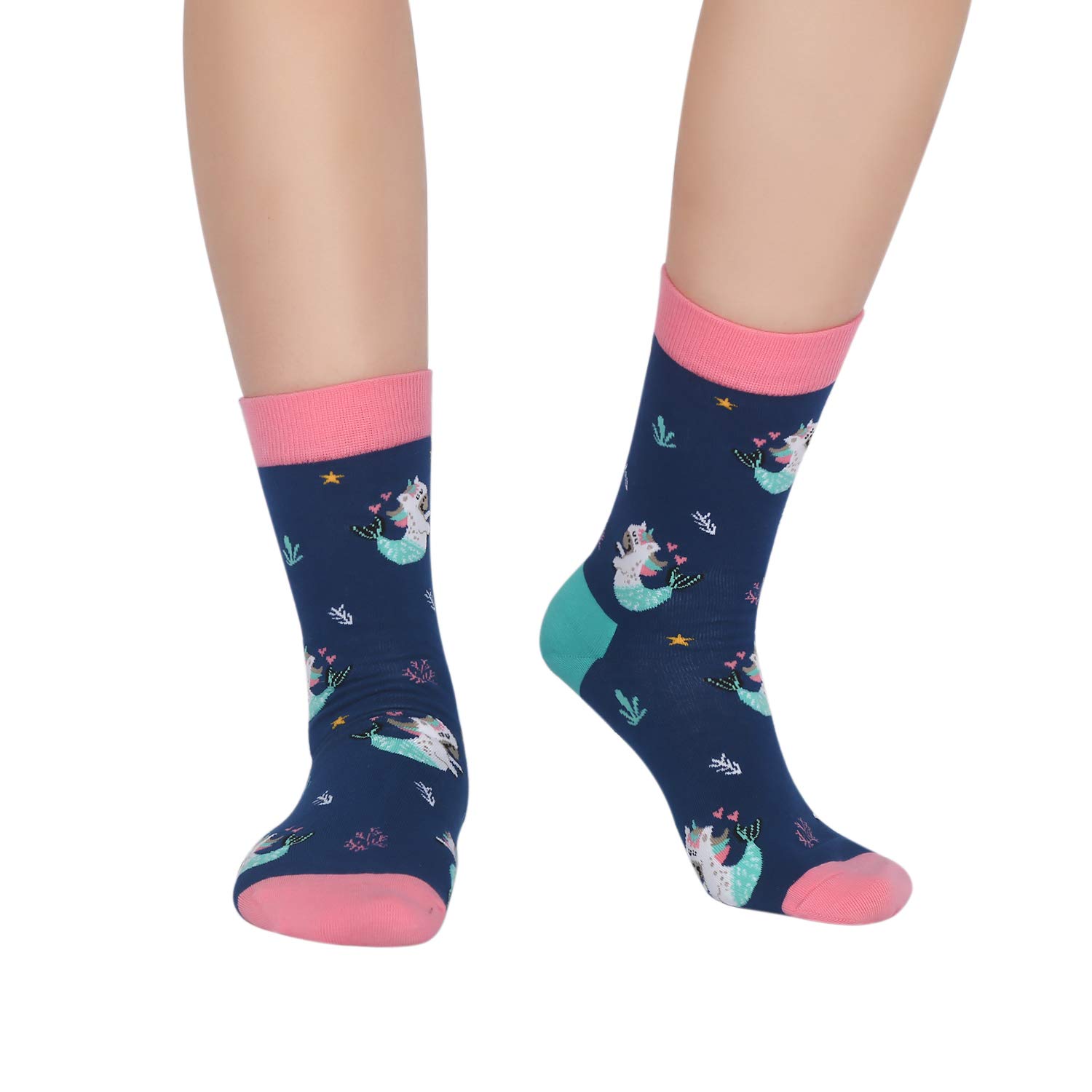 Womens Girls Funny Novelty Unicorn Crew Socks Crazy Casual Rainbow Cotton Socks (Mermaid)