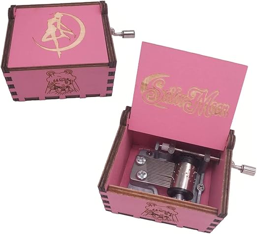 Amazon Com Fnly 18 Notes Wooden Engraved Anime Sailor Moon Theme Music Box Antique Carved Hand Crank Small Musical Box Gift Pink Home Kitchen