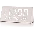 JALL Digital Alarm Clock, with Wooden Electronic LED Time Display, 3 Alarm Settings, Weekday/Weekend Mode, Temperature Detect, Wood Made Electric Clocks for Office, Bedroom, Bedside