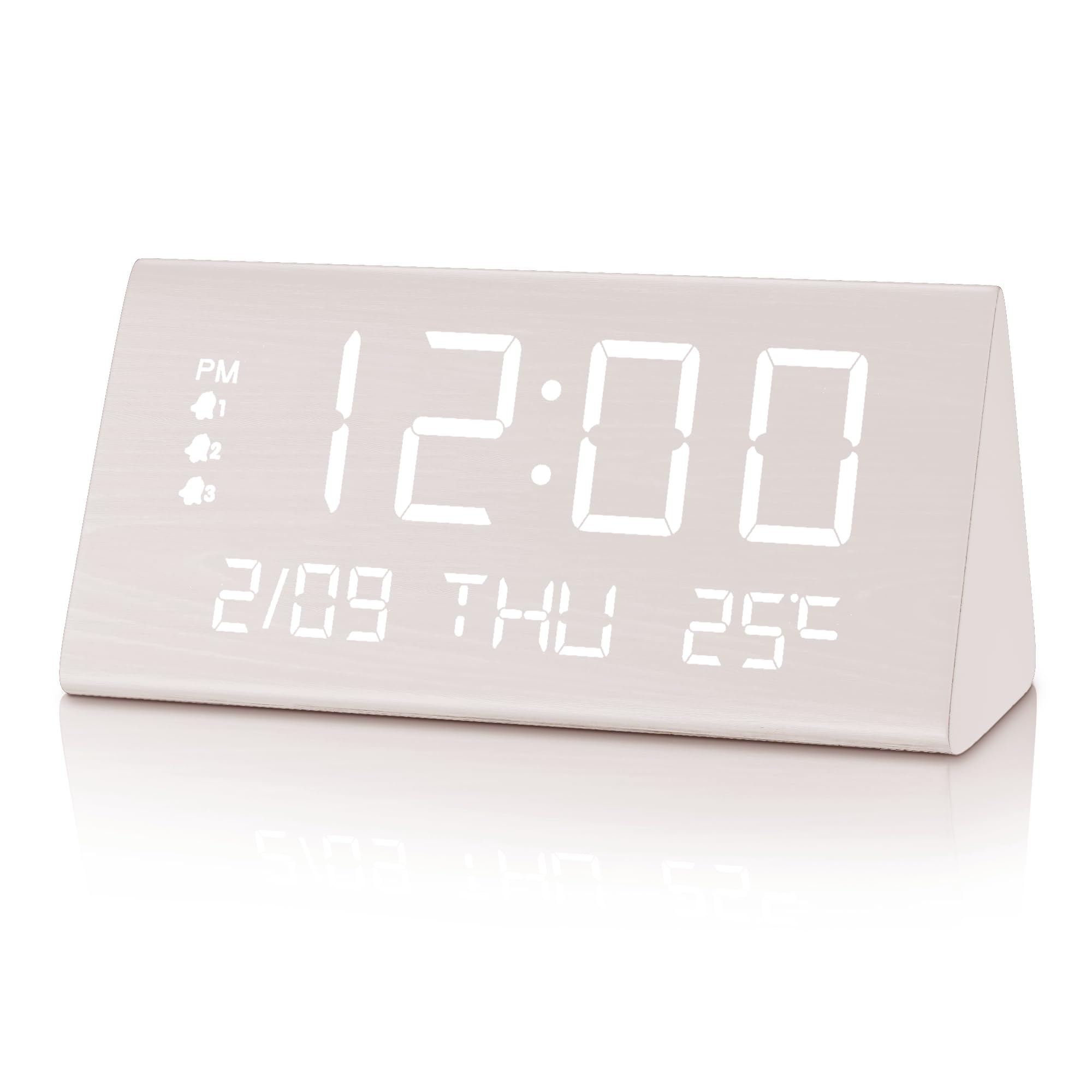 Photo 1 of JALL Digital Alarm Clock, with Wooden Electronic LED Time Display, 3 Alarm Settings, Weekday/Weekend Mode, Temperature Detect, Wood Made Electric Clocks for Office, Bedroom, Bedside