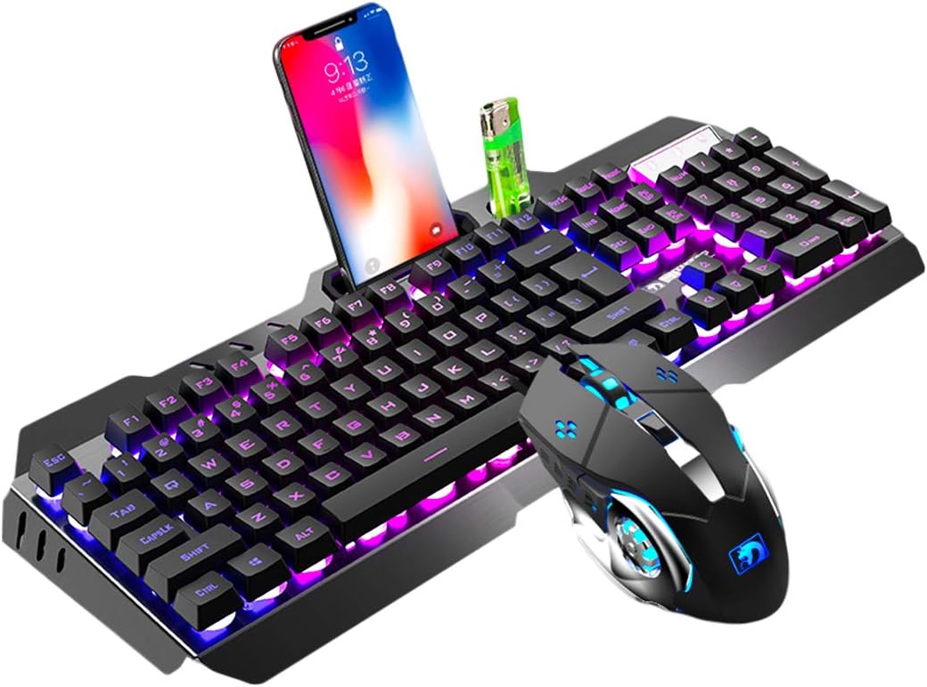 Gaming Keyboard and Mouse Combo,LexonElec Gaming Mouse and Keyboard,Wired RGB Keyboard with 15 LED Backlit Metal Panel and Mouse with 4 Adjustable DPI for Computer Gamers