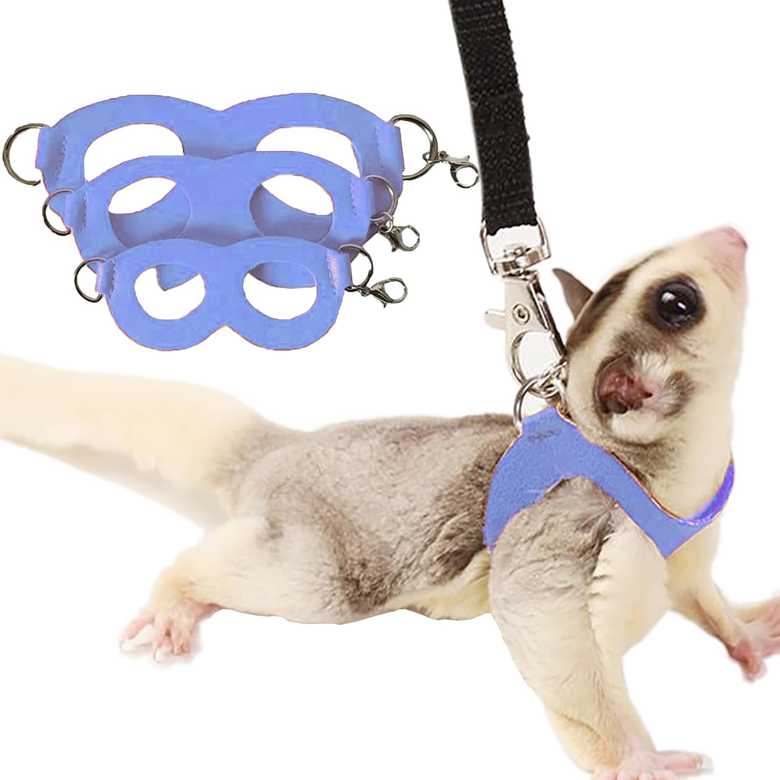 Photo 1 of 3 Pack Sugar Glider Harness and Leash Set Small Animal Training Walking Vest for Squirrel Hamster Rat Blue