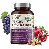 Purity Labs Trans-Resveratrol Supplement 5,000 mg Equivalent per Serving with Quercetin, USDA Organic High Potency Antioxidant, Vegan Capsules, 90 Count