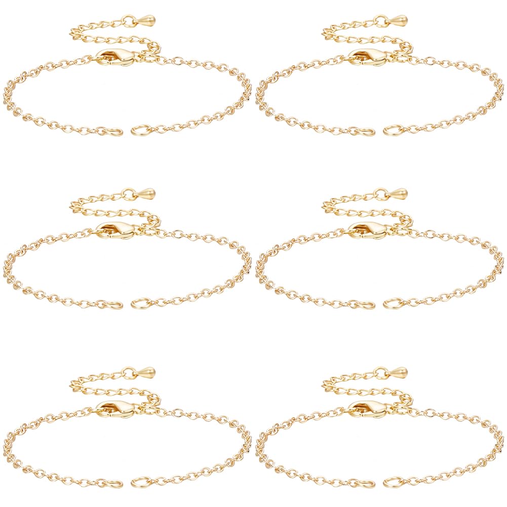 Beebeecraft 1 Box 8pcs Cable Chain Bracelet Makings 18K Gold Plated Brass Bracelet Chain Extender with Jump Rings & Lobster Claw Clasps for DIY Craft Jewellery Making