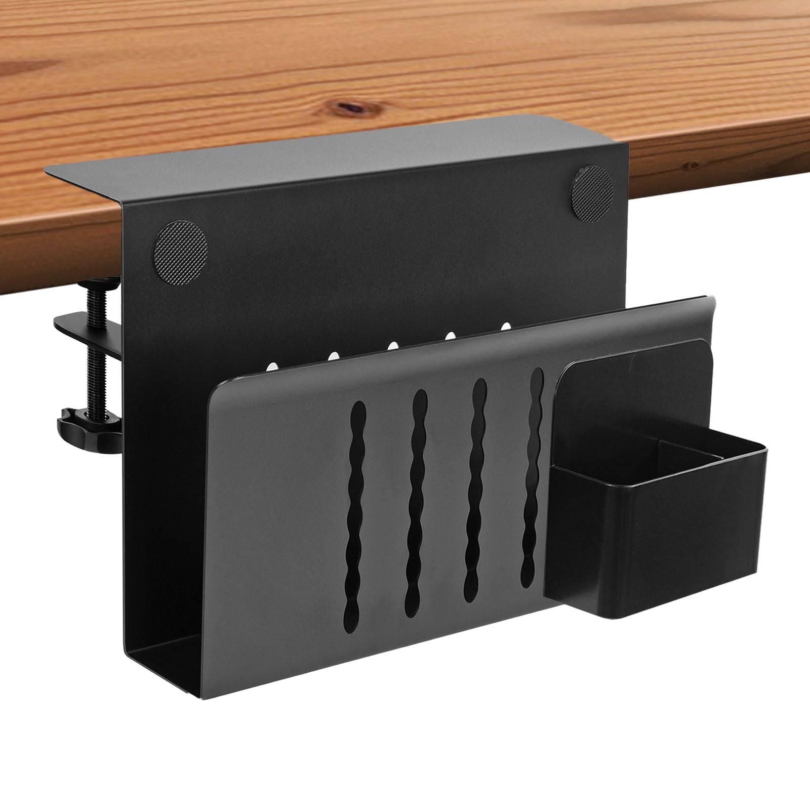 Qivine Desk Side Storage, Under Desk Laptop Mount with Magnetic Pen Case, No Drill Table Side Hanging File Organizer, Thickened Carbon Steel Laptop Holder for Office and Home