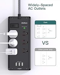 Power Strip Surge Protector, Addtam 6 Outlets and 3