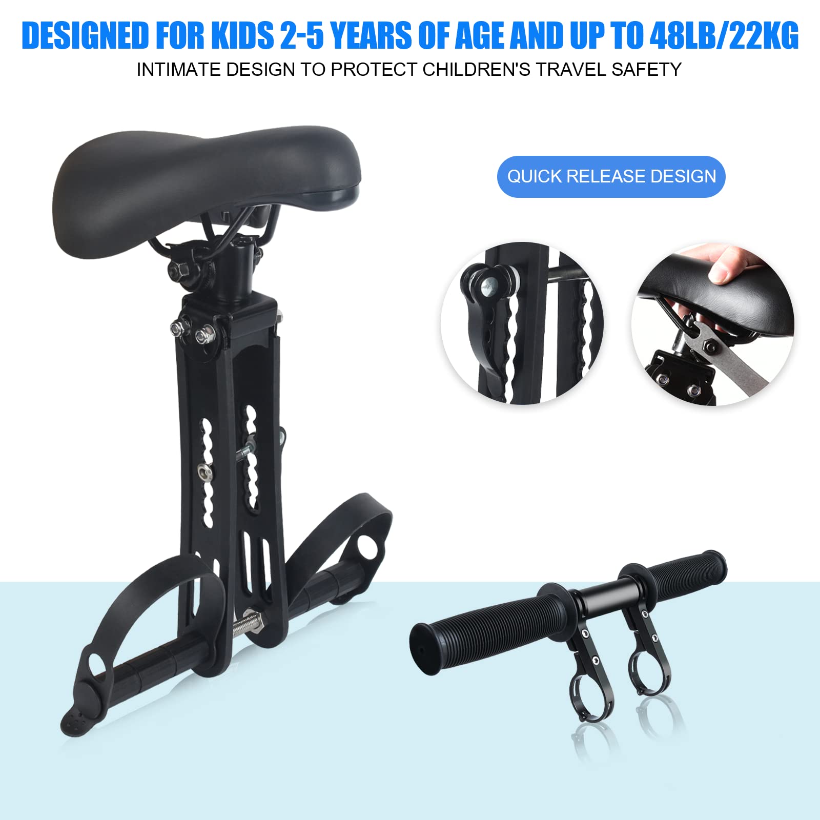 Child Bike Seat, Front Mounted Kids Bike Seat, Detachable Child Bicycle Seat, Children Bike Seat for Children 2~5 Years, Compatible with Most Mountain Bikes