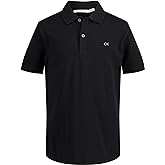 Calvin Klein Boys Short Sleeve Micro Pique Solid Polo, Button Closure, Soft & Comfortable