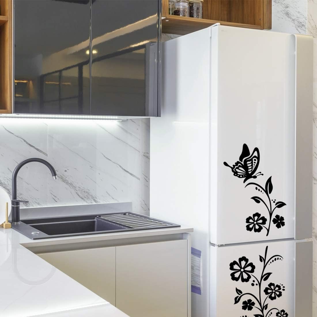 Butterflies Flowers Sticker Fridge Wall Stickers Floral Decorations Art Decor Kitchen Decal Bedroom Decoration Ornament Shopping Posters Living Room Decals Furniture Decorative Vinyl Home Mural - Image 5