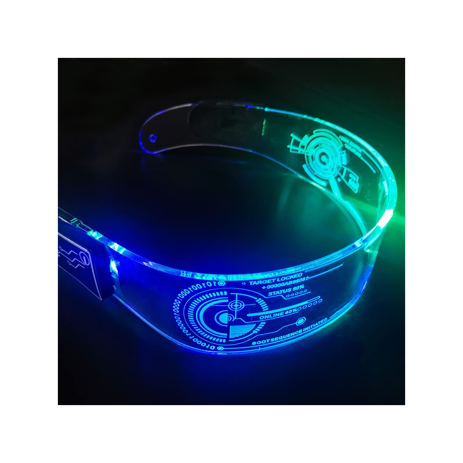 Fency Light Up Rave Glasses, Bilaterally Controllable, USB Rechargeable Futuristic Style Glasses, 7 Colors Changing Flashing Luminous Glasses for Cosplay Halloween Bar Club Party