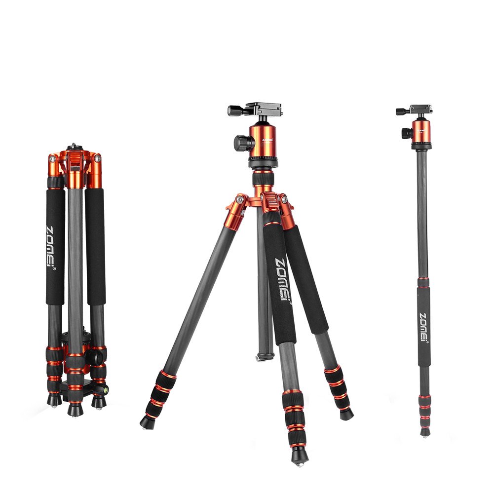ZOMEI  Light Weight Portable Carbon Fiber Travel Complete Tripod Come With Ball Head Carry Case For Digital/Camcorder/DSLR/SLR/Video Camera, Orange