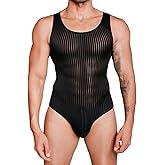 EHSUYAB Men's Sexy Lingerie, Ribbed Sheer Mesh Bodysuit, Shapewear Sissy Clothes Gay Club, Tank Top Muscle Suit Rave Outfits