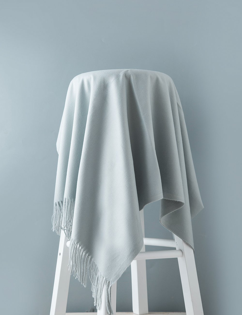 EVRFELAN Women Winter Warm Scarf Soft Cashmere Fringe Tassel Pashmina Pure Color Shawl Stole Wrap (Light grey)