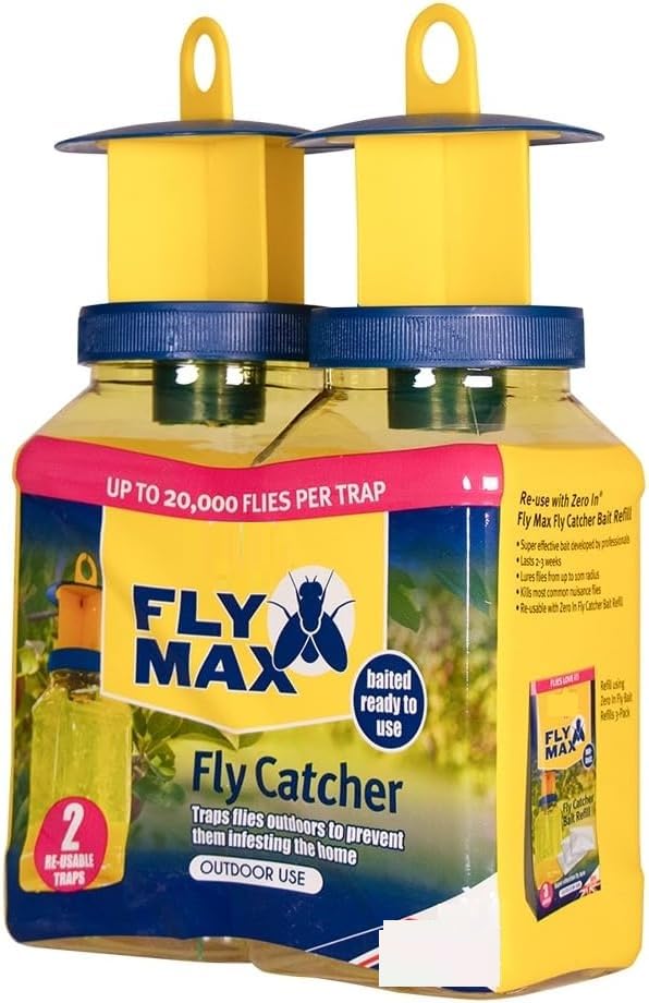Flye Max Flye Catcher | Super Effective, Refillable, with Super Flye, and Flying Insect Attractant for Outdoor Use| Ready To Use | Poison Free (Flye Catcher Twinpack)