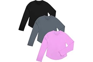 BIG ELEPHANT 3 Pack Girls Athletic Shirts Long Sleeve, Trendy Kids Active Yoga Tees, Cute Tops for Teen Girls