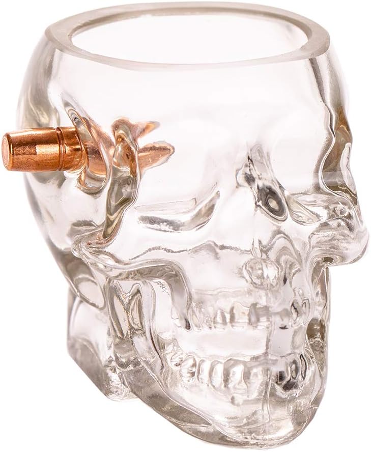 308 CALIBER HEADSHOT  SHOT GLASS | SKULL | Embedded Copper Bullet 2oz Borosilicate Glass from LUCKY SHOT